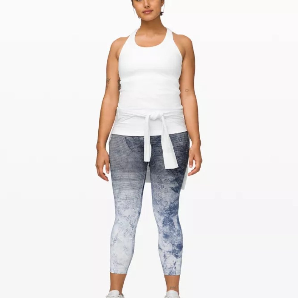 Lululemon Ebb to Train Women Super-High-Rise Crop Legging Tight Tie Dye Striped